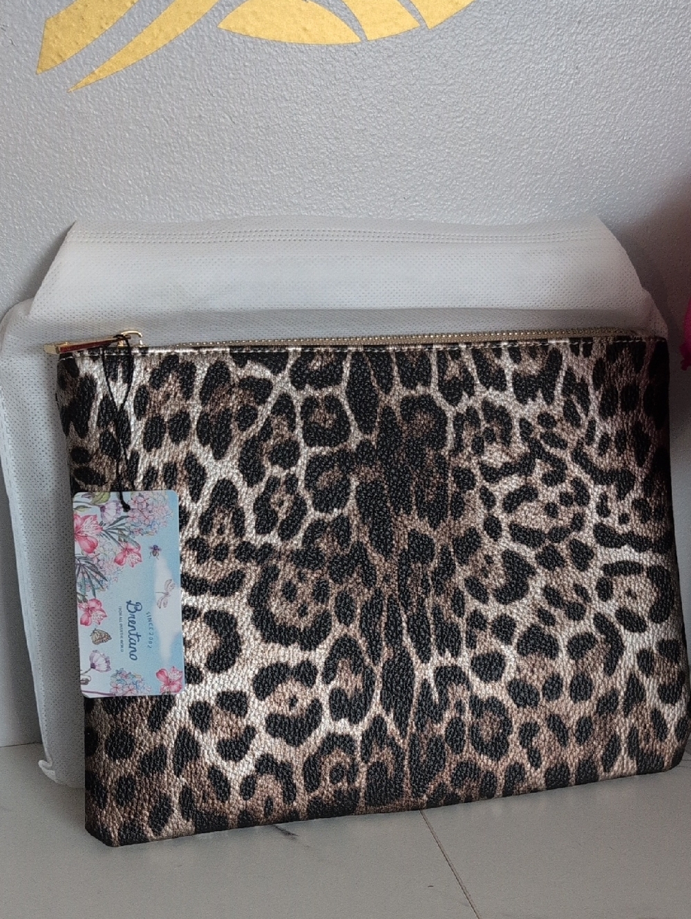 Brentano - Leopard Print Metallic Zip Pouch - Brown